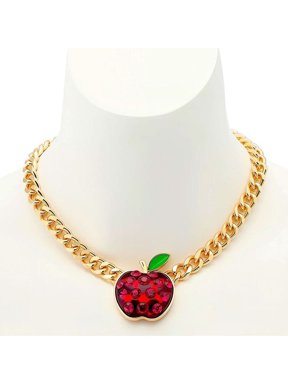 Betsey Johnson Crystal Apple Curb Chain Pendant Necklace New